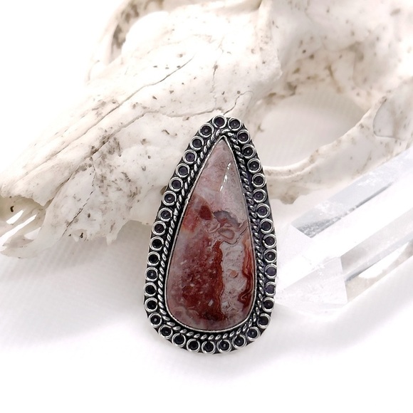 LAGUNA Lace Agate 925 Silver Crystal Ring - Picture 2 of 6
